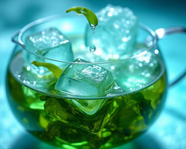 氷の上にお茶の葉を置き、ゆっくりと溶ける氷でお茶を淹れる様子
